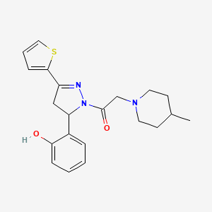molecular formula C21H25N3O2S B2777714 1-(5-(2-hydroxyphenyl)-3-(thiophen-2-yl)-4,5-dihydro-1H-pyrazol-1-yl)-2-(4-methylpiperidin-1-yl)ethanone CAS No. 876941-58-1