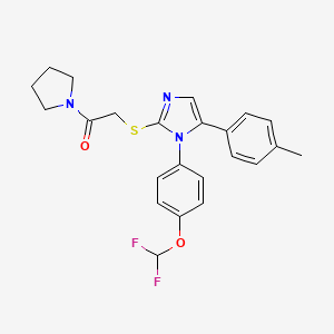 molecular formula C23H23F2N3O2S B2777737 2-((1-(4-(二氟甲氧基)苯基)-5-(对甲苯基)-1H-咪唑-2-基)硫代)-1-(吡咯烷-1-基)乙酮 CAS No. 1226427-29-7