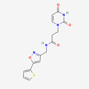 molecular formula C15H14N4O4S B2777738 3-(2,4-dioxo-3,4-dihydropyrimidin-1(2H)-yl)-N-((5-(thiophen-2-yl)isoxazol-3-yl)methyl)propanamide CAS No. 1207014-12-7