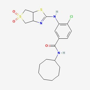 molecular formula C20H26ClN3O3S2 B2777751 4-chloro-N-cyclooctyl-3-[(5,5-dioxido-3a,4,6,6a-tetrahydrothieno[3,4-d][1,3]thiazol-2-yl)amino]benzamide CAS No. 866345-73-5