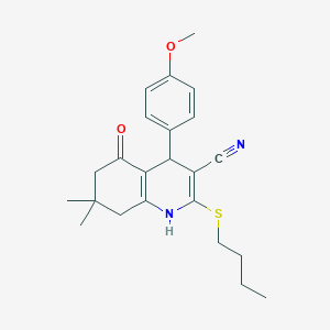 molecular formula C23H28N2O2S B2777758 2-Butylsulfanyl-4-(4-methoxyphenyl)-7,7-dimethyl-5-oxo-1,4,6,8-tetrahydroquinoline-3-carbonitrile CAS No. 799786-42-8