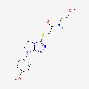 molecular formula C16H21N5O3S B2777769 N-(2-methoxyethyl)-2-((7-(4-methoxyphenyl)-6,7-dihydro-5H-imidazo[2,1-c][1,2,4]triazol-3-yl)thio)acetamide CAS No. 921789-39-1