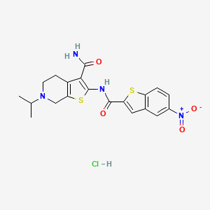 molecular formula C20H21ClN4O4S2 B2777785 6-Isopropyl-2-(5-nitrobenzo[b]thiophene-2-carboxamido)-4,5,6,7-tetrahydrothieno[2,3-c]pyridine-3-carboxamide hydrochloride CAS No. 1052533-44-4