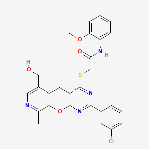 2-((2-(3-chlorophenyl)-6-(hydroxymethyl)-9-methyl-5H-pyrido[4',3':5,6]pyrano[2,3-d]pyrimidin-4-yl)thio)-N-(2-methoxyphenyl)acetamide