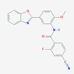 molecular formula C22H14FN3O3 B277781 N-[5-(1,3-benzoxazol-2-yl)-2-methoxyphenyl]-4-cyano-2-fluorobenzamide 