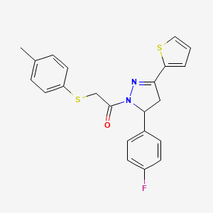 molecular formula C22H19FN2OS2 B2777811 1-(5-(4-fluorophenyl)-3-(thiophen-2-yl)-4,5-dihydro-1H-pyrazol-1-yl)-2-(p-tolylthio)ethanone CAS No. 403842-86-4