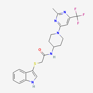 molecular formula C21H22F3N5OS B2777817 2-((1H-indol-3-yl)thio)-N-(1-(2-methyl-6-(trifluoromethyl)pyrimidin-4-yl)piperidin-4-yl)acetamide CAS No. 2034406-96-5