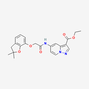 molecular formula C22H23N3O5 B2777843 Ethyl 5-(2-((2,2-dimethyl-2,3-dihydrobenzofuran-7-yl)oxy)acetamido)pyrazolo[1,5-a]pyridine-3-carboxylate CAS No. 1396872-60-8