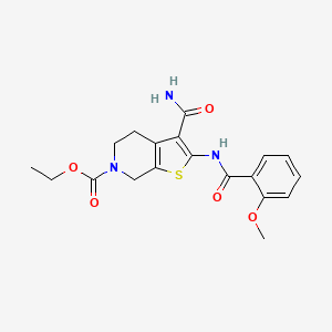 molecular formula C19H21N3O5S B2777853 ethyl 3-carbamoyl-2-(2-methoxybenzamido)-4,5-dihydrothieno[2,3-c]pyridine-6(7H)-carboxylate CAS No. 864925-91-7