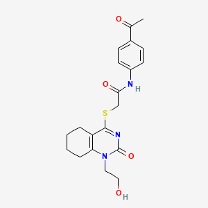 molecular formula C20H23N3O4S B2777873 N-(4-acetylphenyl)-2-((1-(2-hydroxyethyl)-2-oxo-1,2,5,6,7,8-hexahydroquinazolin-4-yl)thio)acetamide CAS No. 920395-72-8