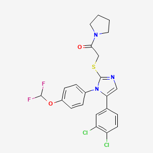 molecular formula C22H19Cl2F2N3O2S B2777874 2-((5-(3,4-dichlorophenyl)-1-(4-(difluoromethoxy)phenyl)-1H-imidazol-2-yl)thio)-1-(pyrrolidin-1-yl)ethanone CAS No. 1226442-45-0