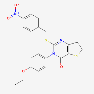molecular formula C21H19N3O4S2 B2777877 3-(4-ethoxyphenyl)-2-((4-nitrobenzyl)thio)-6,7-dihydrothieno[3,2-d]pyrimidin-4(3H)-one CAS No. 686772-67-8