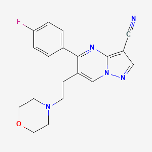 molecular formula C19H18FN5O B2777884 5-(4-Fluorophenyl)-6-(2-morpholinoethyl)pyrazolo[1,5-a]pyrimidine-3-carbonitrile CAS No. 860611-66-1