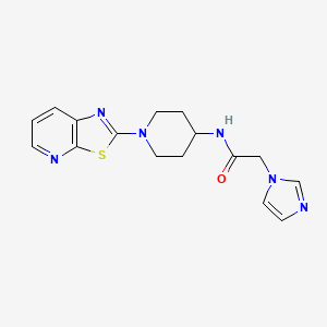 molecular formula C16H18N6OS B2777905 2-(1H-咪唑-1-基)-N-(1-(噻唑并[5,4-b]吡啶-2-基)哌啶-4-基)乙酰胺 CAS No. 2034392-65-7