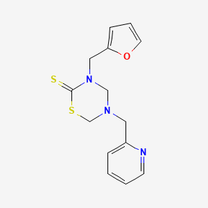 molecular formula C14H15N3OS2 B2777937 3-(呋喃-2-基甲基)-5-(吡啶-2-基甲基)-1,3,5-噻二唑烷-2-硫酮 CAS No. 450352-54-2