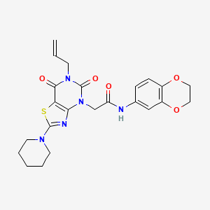 molecular formula C23H25N5O5S B2777939 2-(6-allyl-5,7-dioxo-2-piperidin-1-yl-6,7-dihydro[1,3]thiazolo[4,5-d]pyrimidin-4(5H)-yl)-N-(2,3-dihydro-1,4-benzodioxin-6-yl)acetamide CAS No. 1029771-31-0