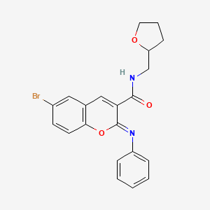 (2Z)-6-bromo-2-(phenylimino)-N-(tetrahydrofuran-2-ylmethyl)-2H-chromene-3-carboxamide