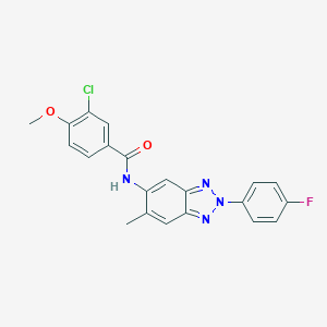 molecular formula C21H16ClFN4O2 B277799 3-chloro-N-[2-(4-fluorophenyl)-6-methyl-2H-1,2,3-benzotriazol-5-yl]-4-methoxybenzamide 