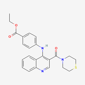 molecular formula C23H23N3O3S B2777991 乙酸-4-((3-(硫吗啉-4-甲酰)喹啉-4-基)氨基)苯甲酯 CAS No. 1358632-25-3
