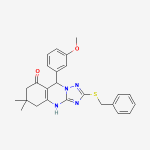 molecular formula C25H26N4O2S B2777994 2-(苄硫基)-9-(3-甲氧基苯基)-6,6-二甲基-5,6,7,9-四氢-[1,2,4]三唑并[5,1-b]喹唑啉-8(4H)-酮 CAS No. 536984-64-2