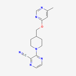 molecular formula C16H18N6O B2778020 3-(4-(((6-甲基嘧啶-4-基)氧甲基)哌啶-1-基)吡嗪-1-基)吡嘧啶-2-羧腈 CAS No. 2320226-18-2