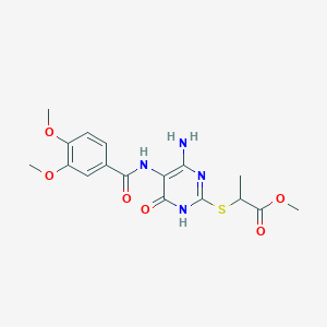 molecular formula C17H20N4O6S B2778022 Methyl 2-((4-amino-5-(3,4-dimethoxybenzamido)-6-oxo-1,6-dihydropyrimidin-2-yl)thio)propanoate CAS No. 868228-33-5
