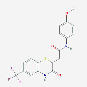 molecular formula C18H15F3N2O3S B2778039 N-(4-methoxyphenyl)-2-[3-oxo-6-(trifluoromethyl)-3,4-dihydro-2H-1,4-benzothiazin-2-yl]acetamide CAS No. 300557-68-0