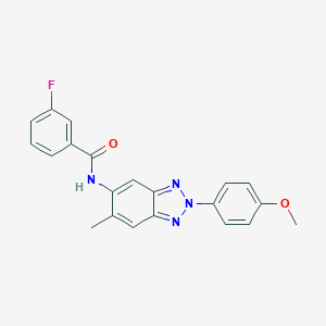 molecular formula C21H17FN4O2 B277804 3-fluoro-N-[2-(4-methoxyphenyl)-6-methyl-2H-1,2,3-benzotriazol-5-yl]benzamide 