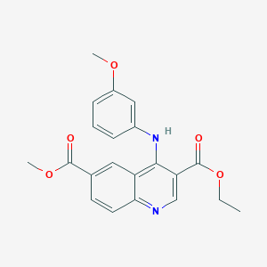 molecular formula C21H20N2O5 B2778056 3-Ethyl 6-methyl 4-[(3-methoxyphenyl)amino]quinoline-3,6-dicarboxylate CAS No. 371210-23-0