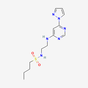 molecular formula C13H20N6O2S B2778082 N-(2-((6-(1H-pyrazol-1-yl)pyrimidin-4-yl)amino)ethyl)butane-1-sulfonamide CAS No. 1172389-68-2