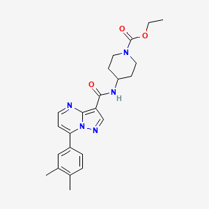 molecular formula C23H27N5O3 B2778083 Ethyl 4-(7-(3,4-dimethylphenyl)pyrazolo[1,5-a]pyrimidine-3-carboxamido)piperidine-1-carboxylate CAS No. 1251579-42-6