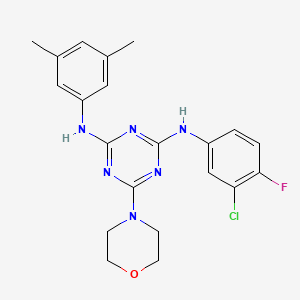 molecular formula C21H22ClFN6O B2778084 N2-(3-chloro-4-fluorophenyl)-N4-(3,5-dimethylphenyl)-6-morpholino-1,3,5-triazine-2,4-diamine CAS No. 898630-65-4