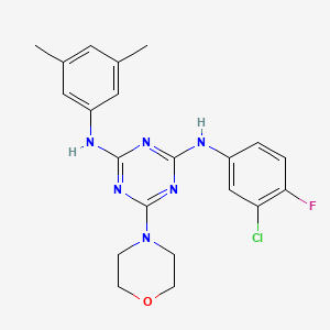 molecular formula C21H22ClFN6O B2778084 N2-(3-CHLORO-4-FLUOROPHENYL)-N4-(3,5-DIMETHYLPHENYL)-6-(MORPHOLIN-4-YL)-1,3,5-TRIAZINE-2,4-DIAMINE CAS No. 898630-65-4