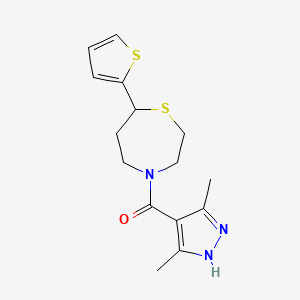 molecular formula C15H19N3OS2 B2778090 (3,5-二甲基-1H-吡唑-4-基)(7-(噻吩-2-基)-1,4-噻二氮杂庚-4-基)甲酮 CAS No. 1704485-49-3