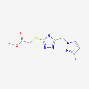 molecular formula C11H15N5O2S B2778099 Methyl ({4-methyl-5-[(3-methyl-1H-pyrazol-1-YL)methyl]-4H-1,2,4-triazol-3-YL}thio)acetate CAS No. 1001519-00-1