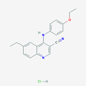 molecular formula C20H20ClN3O B2778102 4-((4-Ethoxyphenyl)amino)-6-ethylquinoline-3-carbonitrile hydrochloride CAS No. 1331266-10-4