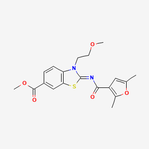 molecular formula C19H20N2O5S B2778108 (E)-甲基 2-((2,5-二甲基呋喃-3-甲酰)亚胺)-3-(2-甲氧基乙基)-2,3-二氢苯并[d]噻唑-6-羧酸二酯 CAS No. 1173613-32-5