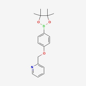 molecular formula C18H22BNO3 B2778110 Pyridine, 2-[[4-(4,4,5,5-tetramethyl-1,3,2-dioxaborolan-2-yl)phenoxy]methyl]- CAS No. 1276129-55-5