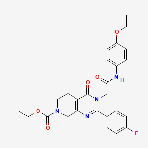 molecular formula C26H27FN4O5 B2778113 1-[(3-甲氧基苯基)乙酰]-3-{[4-(吡咯啉-1-基甲酰)苯氧基]甲基}哌啶 CAS No. 1189899-79-3