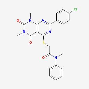 molecular formula C23H20ClN5O3S B2778120 2-((2-(4-chlorophenyl)-6,8-dimethyl-5,7-dioxo-5,6,7,8-tetrahydropyrimido[4,5-d]pyrimidin-4-yl)thio)-N-methyl-N-phenylacetamide CAS No. 893914-36-8