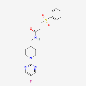 molecular formula C19H23FN4O3S B2778130 N-((1-(5-fluoropyrimidin-2-yl)piperidin-4-yl)methyl)-3-(phenylsulfonyl)propanamide CAS No. 2034284-97-2