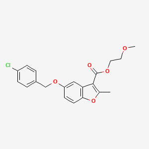molecular formula C20H19ClO5 B2778170 2-Methoxyethyl 5-[(4-chlorophenyl)methoxy]-2-methyl-1-benzofuran-3-carboxylate CAS No. 300674-55-9
