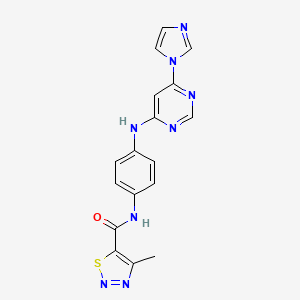 molecular formula C17H14N8OS B2778174 N-(4-((6-(1H-imidazol-1-yl)pyrimidin-4-yl)amino)phenyl)-4-methyl-1,2,3-thiadiazole-5-carboxamide CAS No. 1206991-00-5