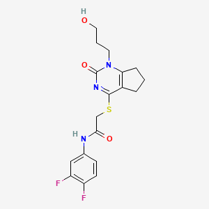 molecular formula C18H19F2N3O3S B2778180 N-(3,4-二氟苯基)-2-((1-(3-羟基丙基)-2-氧代-2,5,6,7-四氢-1H-环戊嘧啶-4-基)硫代)乙酰胺 CAS No. 899977-52-7