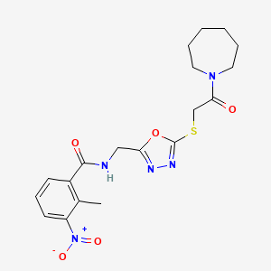 molecular formula C19H23N5O5S B2778184 N-((5-((2-(azepan-1-yl)-2-oxoethyl)thio)-1,3,4-oxadiazol-2-yl)methyl)-2-methyl-3-nitrobenzamide CAS No. 906155-65-5
