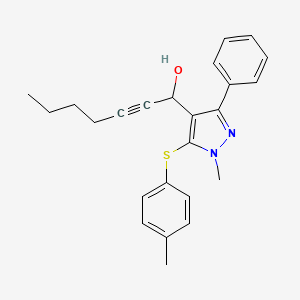 molecular formula C24H26N2OS B2778188 1-{1-methyl-5-[(4-methylphenyl)sulfanyl]-3-phenyl-1H-pyrazol-4-yl}-2-heptyn-1-ol CAS No. 318949-13-2