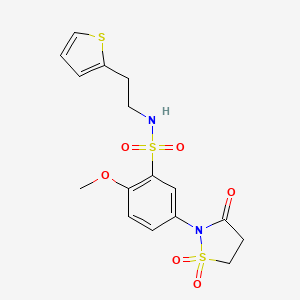 5-(1,1-dioxido-3-oxoisothiazolidin-2-yl)-2-methoxy-N-(2-(thiophen-2-yl)ethyl)benzenesulfonamide