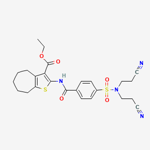 molecular formula C25H28N4O5S2 B2778245 乙基2-(4-(N,N-双(2-氰乙基)磺酰胺基)苯甲酰氨基)-5,6,7,8-四氢-4H-环庚并[thiophene-3-carboxylate CAS No. 397290-69-6