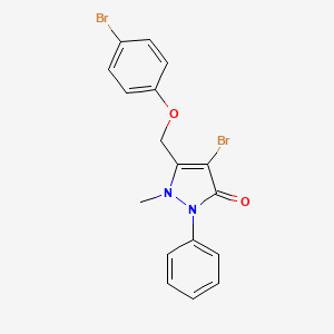 molecular formula C17H14Br2N2O2 B2778251 4-溴-3-((4-溴苯氧基)甲基)-2-甲基-1-苯基-3-吡唑烷-5-酮 CAS No. 1024081-72-8
