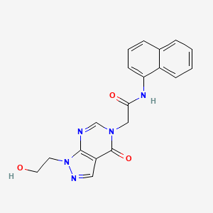 molecular formula C19H17N5O3 B2778257 2-[1-(2-羟乙基)-4-氧代吡唑并[3,4-d]嘧啶-5-基]-N-萘-1-基乙酰胺 CAS No. 899742-54-2